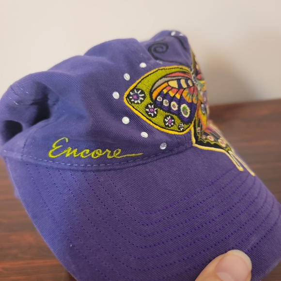 Vintage True Y2K Purple Cap with Colorful Butterfly Embroidery Encore‎ Hat New - Picture 3 of 8